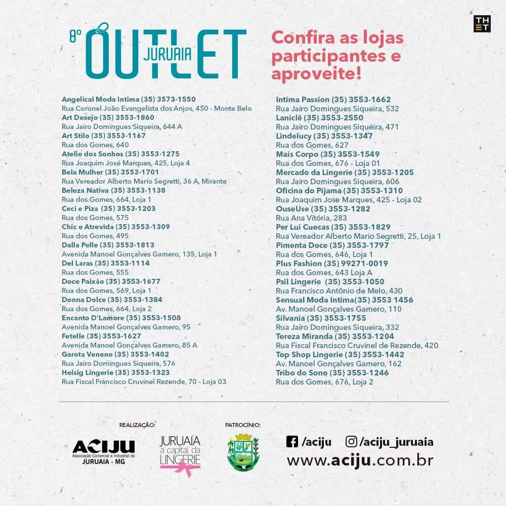 Lojas participantes da Outlet Juruaia-MG 2017