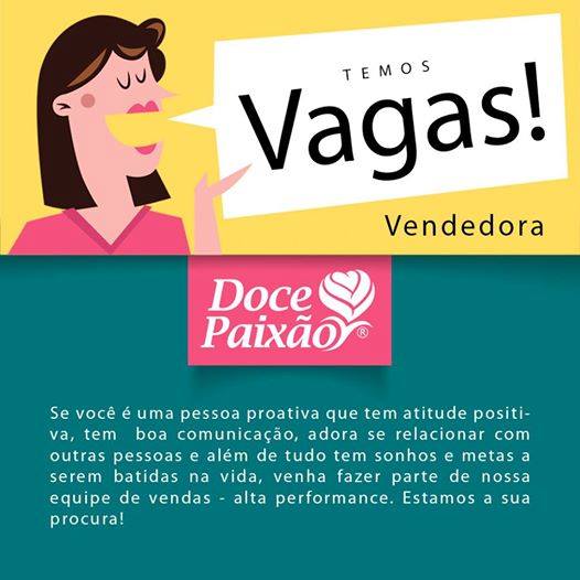 Vagas de Emprego (Vendedora) - Doce Paixão Lingerie - Juruaia-MG