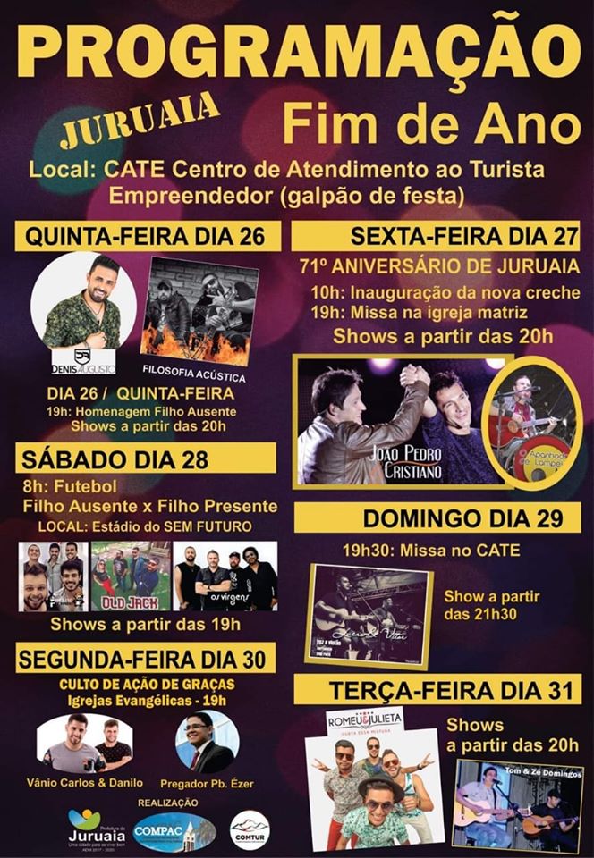 aniversario juruaia 2019 festa fim de ano programacao reveillon